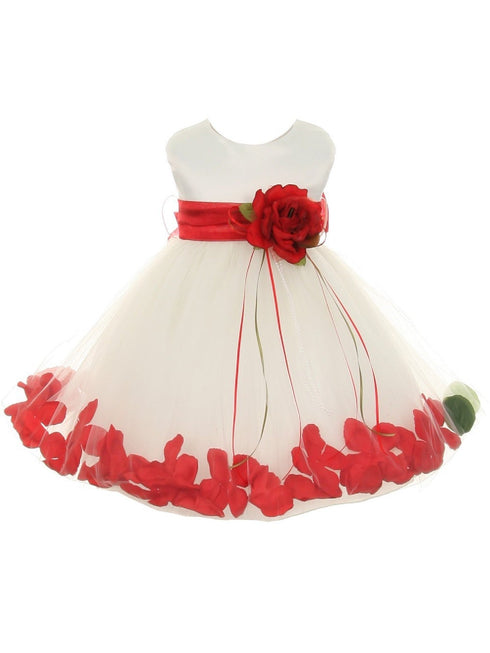 Baby Girls Ivory Multi Color Satin Floating Petals Sash Flower Girl Dress 6-24M - SophiasStyle.com