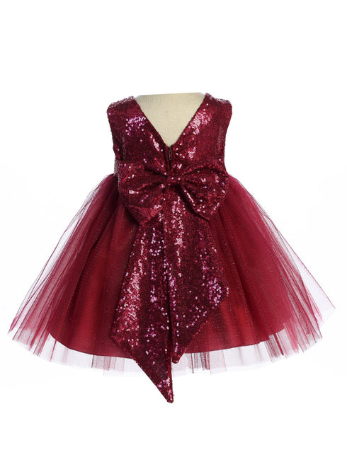 Kids Dream Baby Girls Burgundy Sequin V Back Flower Girl Dress 6-24 Months - SophiasStyle.com