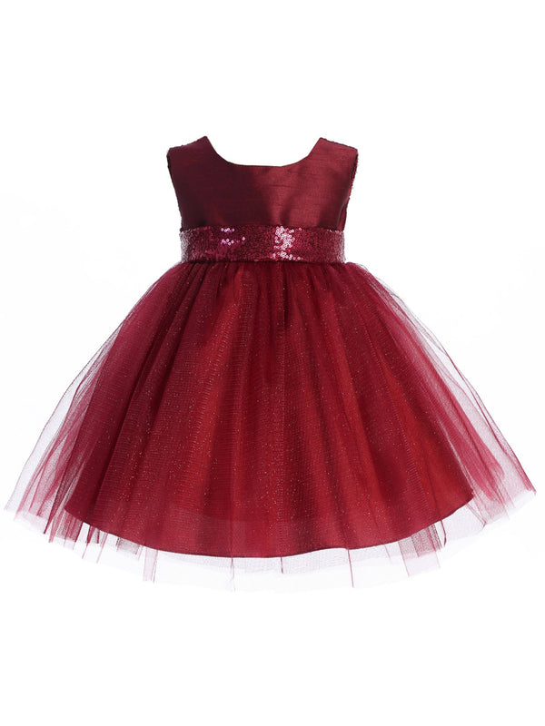 Kids Dream Baby Girls Burgundy Sequin V Back Flower Girl Dress 6-24 Months - SophiasStyle.com