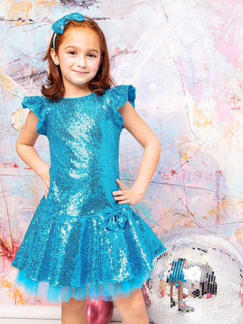Big Girls Aqua Sequin Ruffle Tutu Junior Bridesmaid Dress 8-12 - SophiasStyle.com