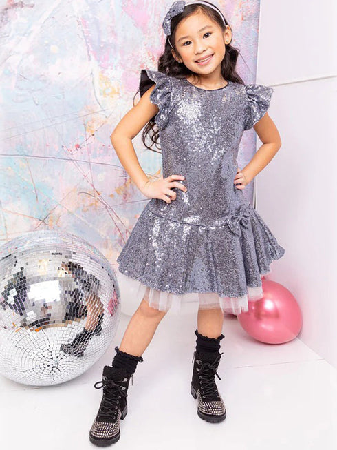 Big Girls Silver Sequin Ruffle Tutu Junior Bridesmaid Dress 8-12 - SophiasStyle.com