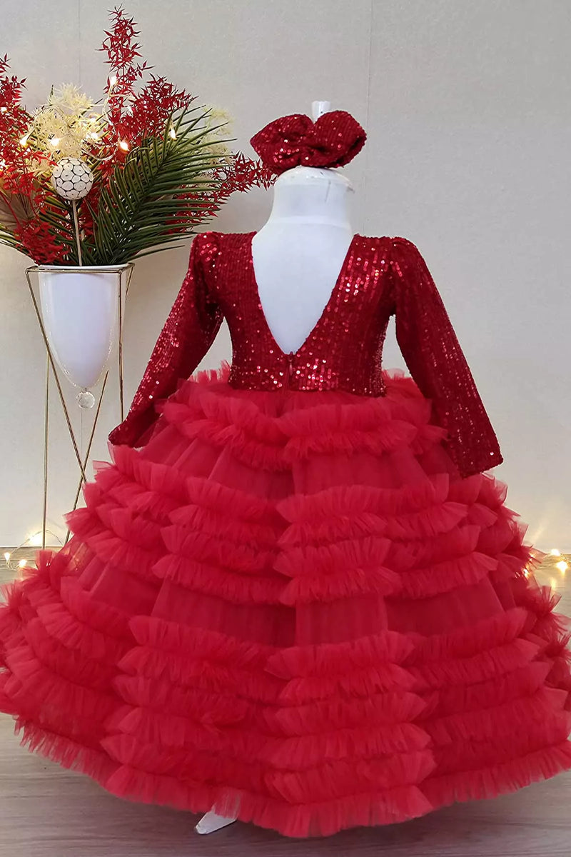 Tha Dressing Little Girls Red Sequin Ruffled Tulle Kourtney Flower Girl Dress 2