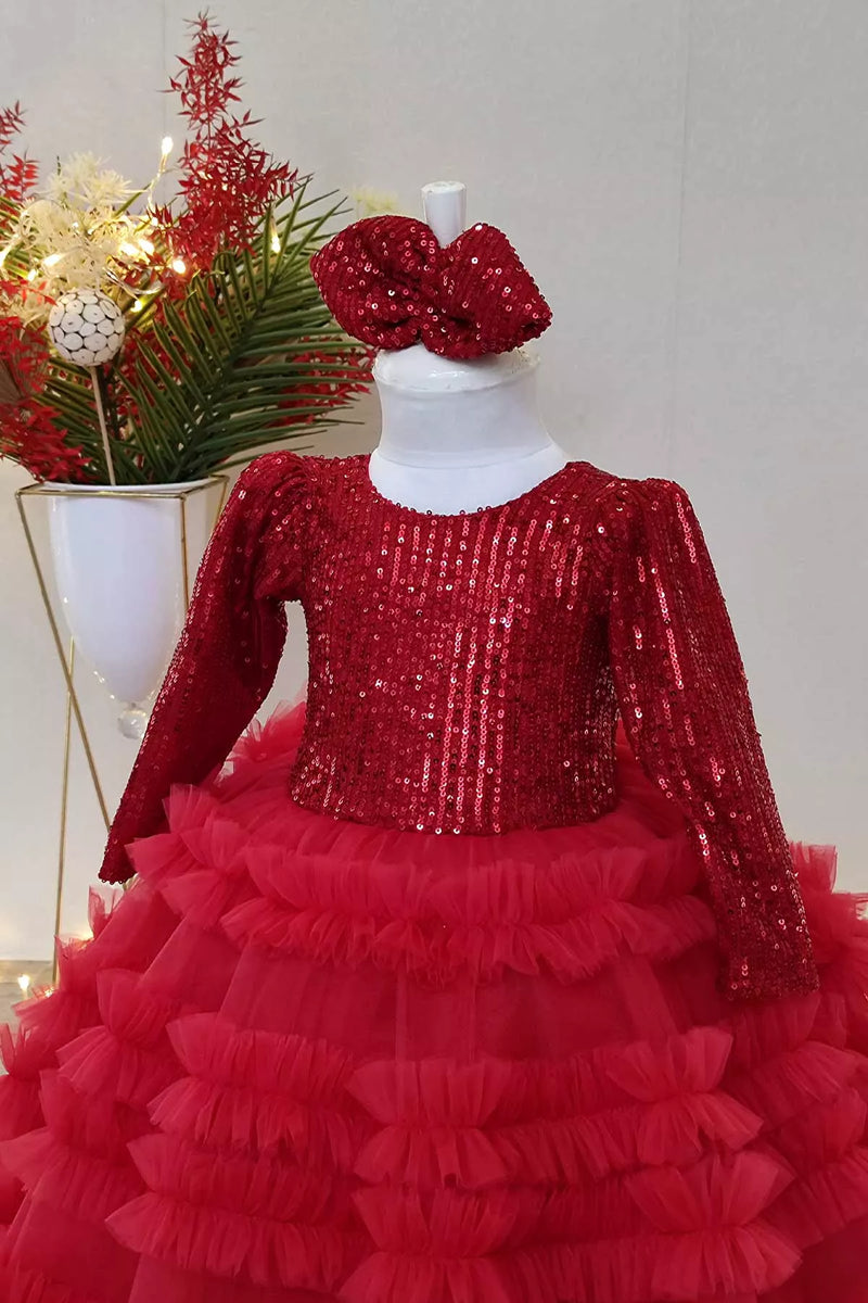 Tha Dressing Little Girls Red Sequin Ruffled Tulle Kourtney Flower Girl Dress 2