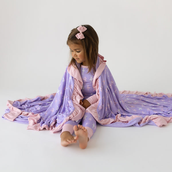 lillian-ballerinas-bamboo-ruffle-toddler-blanket-Laree + Co. at Sophia's StyleMinky Blankets-1