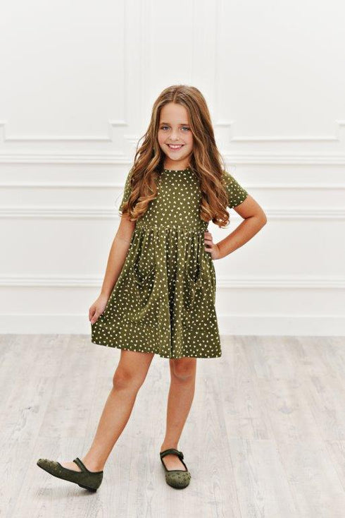 Olive Green Heart Twirl Dress