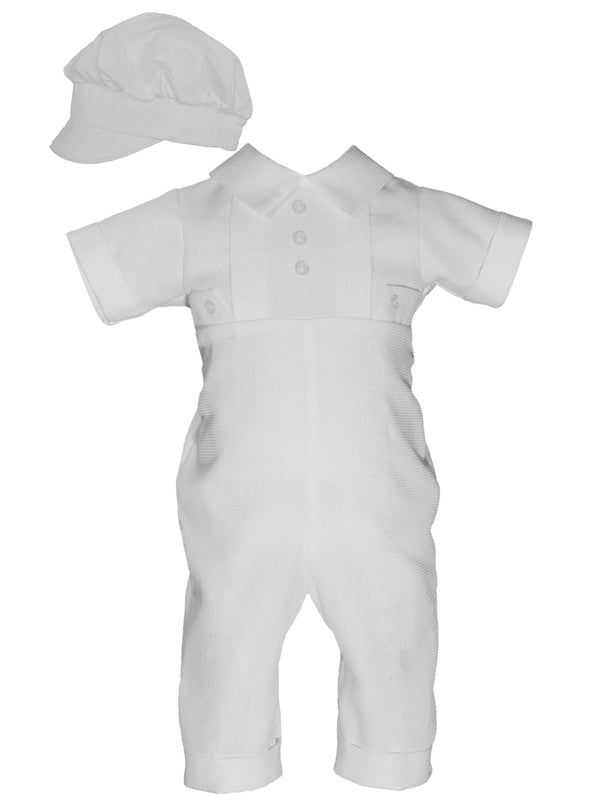 Baby Boys White Waffle Pique Christening Baptism Coverall & Hat 0-12M SophiasStyle.com