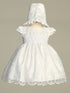 Baby Girls White Satin Lace Trim Embroidered Organza Bonnet Crystal Baptism Dress 0-18M