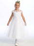 Girls Illusion Neckline Pearl Sequin Corded Embroidered Tulle Communion Plus Size Dress 8.5-20.5