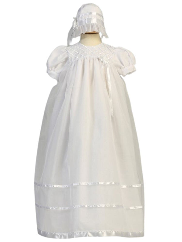 Baby Girls White Embroidered Organza Bonnet Christening Long Gown 12-18M - SophiasStyle.com