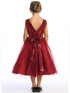 Girls Burgundy V Back Trim Shantung Sparkle Tulle Flower Girl Dress 2T-10 back SophiasStyle.com