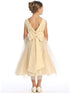 Girls Champagne V Back Trim Shantung Sparkle Tulle Flower Girl Dress 2T-10 back SophiasStyle.com