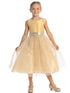 Girls Gold V Back Trim Shantung Sparkle Tulle Flower Girl Dress 2T-10 front SophiasStyle.com