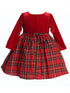 Lito Baby Girls Red Stretch Velvet Plaid Pattern Bow Occasion Dress 3-24M back - SophiasStyle.com