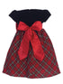 Baby Girls Red Black Velvet Plaid Taffeta Bow Christmas Dress 3-24M back - SophiasStyle.com
