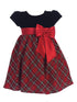 Baby Girls Red Black Velvet Plaid Taffeta Bow Christmas Dress 3-24M front - SophiasStyle.com
