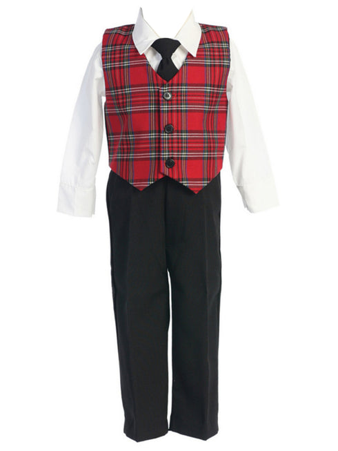 Boys Red Plaid Christmas Occasion Suit Set 2T-7 - SophiasStyle.com