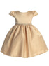 Lito Girls Gold Satin Bead Rhinestone Flower Girl Dress front 6-24M SophiasStyle.com