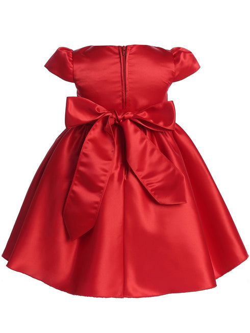 Lito Baby Girls Red Satin Bead Rhinestone Flower Girl Dress 6-24M back SophiasStyle.com