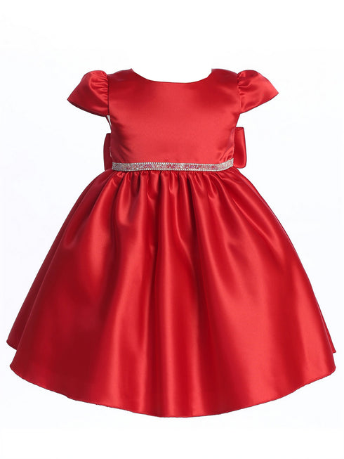 Lito Baby Girls Red Satin Bead Rhinestone Flower Girl Dress 6-24M front SophiasStyle.com