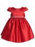 Lito Baby Girls Red Satin Bead Rhinestone Flower Girl Dress 6-24M front SophiasStyle.com