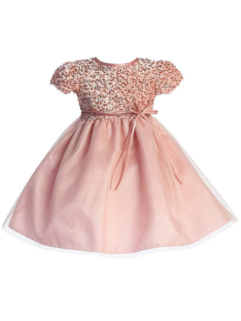 Lito Girls Blush Velvet Sequin Adorned Glitter Tulle Flower Girl Dress 2T-8 SophiasStyle.com