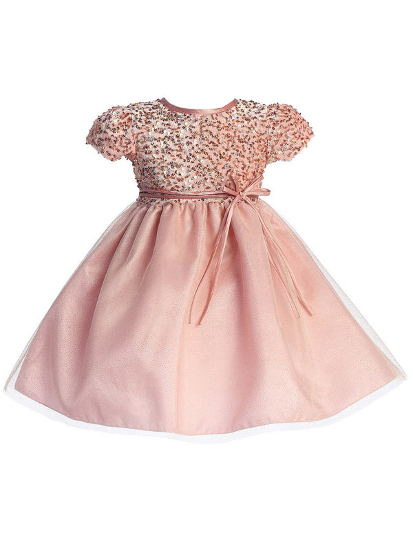 Lito Girls Blush Velvet Sequin Adorned Glitter Tulle Flower Girl Dress 2T-8 SophiasStyle.com
