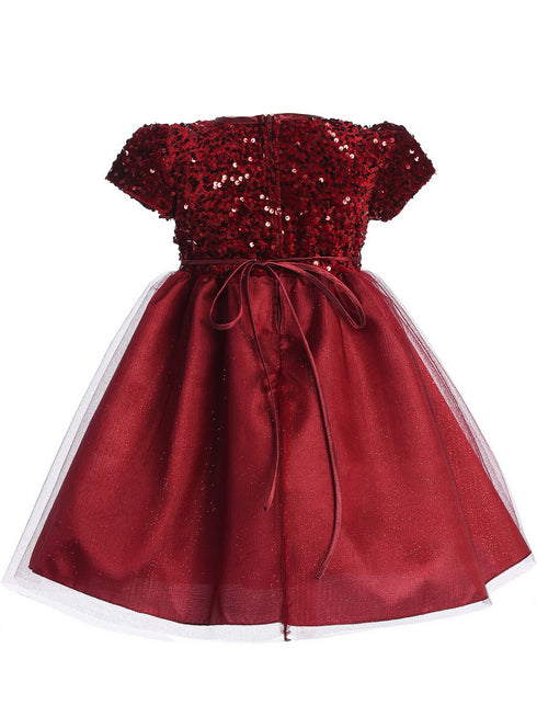 Lito Girls Burgundy Velvet Sequin Adorned Glitter Tulle Flower Girl Dress 2T-8 back SophiasStyle.com