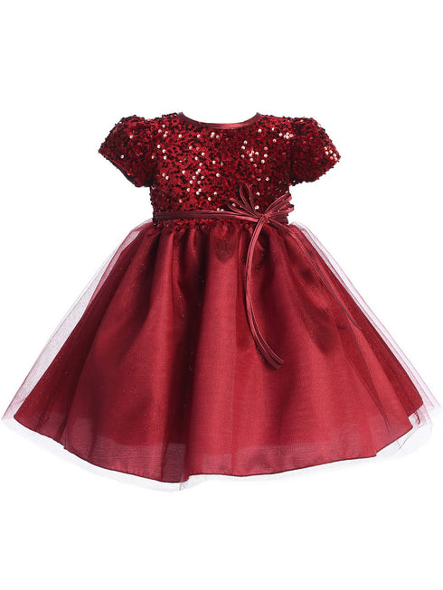 Lito Girls Burgundy Velvet Sequin Adorned Glitter Tulle Flower Girl Dress 2T-8 front SophiasStyle.com