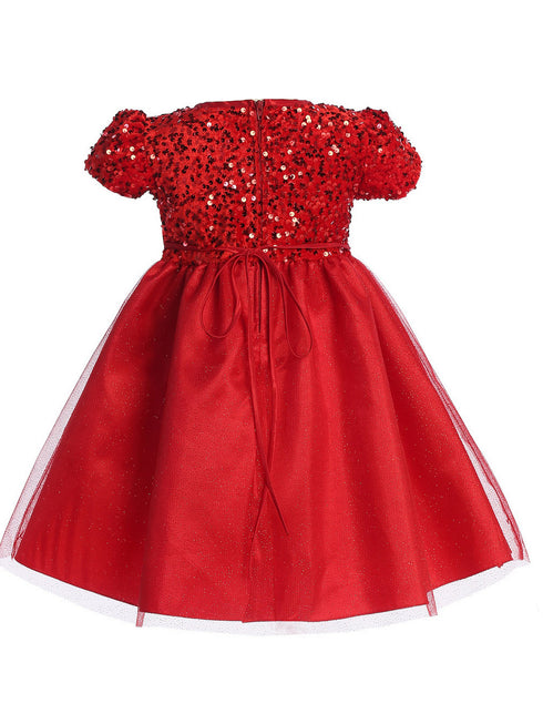 Lito Girls Red Velvet Sequin Adorned Glitter Tulle Flower Girl Dress 2T-8 back SophiasStyle.com