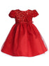 Lito Girls Red Velvet Sequin Adorned Glitter Tulle Flower Girl Dress front 2T-8 SophiasStyle.com