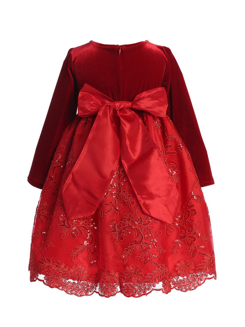 Lito Girls Red Velvet Sequin Corded Embroidery Tulle Christmas Dress 2T-7 back SophiasStyle.com