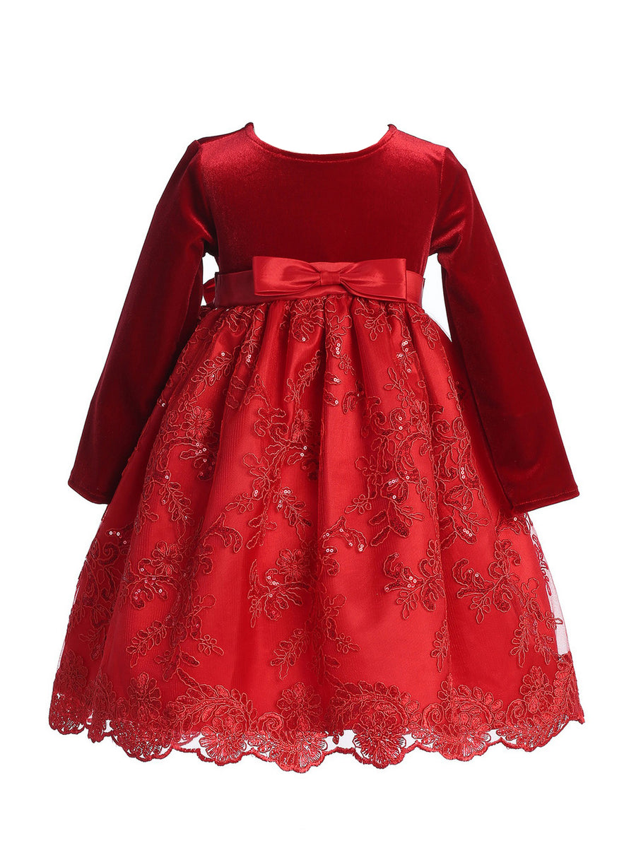 Girls Multi Color Velvet Sequin Corded Embroidery Tulle Christmas Dres –  SophiasStyle.com
