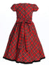 Lito Girls Red Plaid Velvet Trim Bow Accented Short Sleeve Christmas Dress 4-12 back SophiasStyle.com