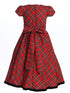 Lito Girls Red Plaid Velvet Trim Bow Accented Short Sleeve Christmas Dress 4-12 back SophiasStyle.com