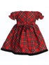 Girls Red Black Plaid Short Sleeve Christmas Dress 3M-4T back - SophiasStyle.com