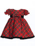 Girls Red Black Plaid Short Sleeve Christmas Dress 3M-4T front - SophiasStyle.com