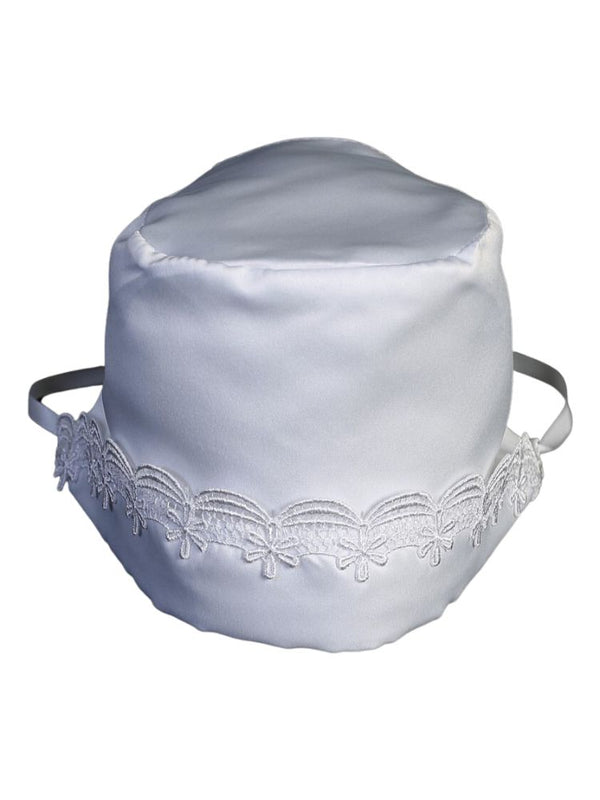 Baby Girls White Satin Lace Trim Christening Baptism Bonnet 0-18M - SophiasStyle.com