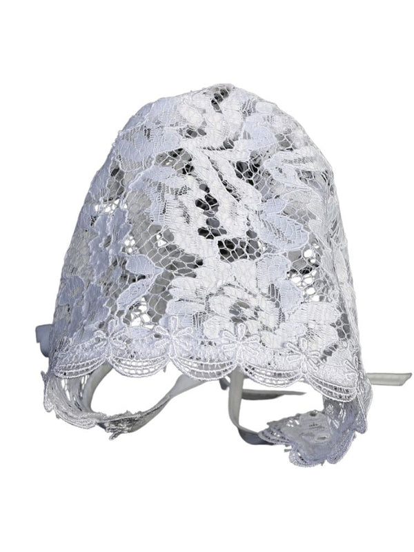 Baby Girls White Trimmed Lace Christening Baptism Bonnet 0-18M - SophiasStyle.com