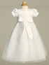 Baby Girls White Satin Lace Trim French Dot Tulle Bonnet Christening Dress 0-18M - SophiasStyle.com