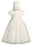 Baby Girls White Satin Lace Trim French Dot Tulle Bonnet Christening Dress 0-18M - SophiasStyle.com