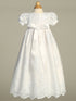 Baby Girls White Embroidered Tulle Sequin Bonnet Miriam Christening Gown 0-18M - SophiasStyle.com