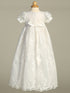 Baby Girls White Embroidered Tulle Sequin Bonnet Nicole Christening Gown 0-18M - SophiasStyle.com