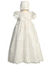 Baby Girls White Embroidered Tulle Sequin Bonnet Nicole Christening Gown 0-18M - SophiasStyle.com
