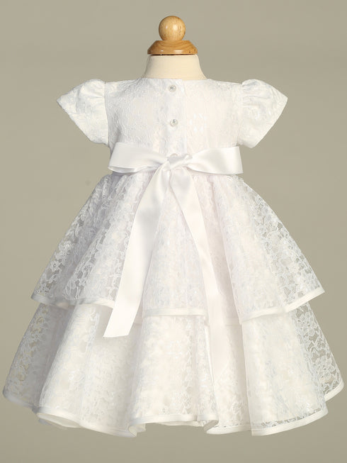 Baby Girls White Lace Embroidered Sequin Organza Trim Bonnet Tiffany Baptism Gown 0-18M - SophiasStyle.com