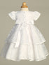 Baby Girls White Lace Embroidered Sequin Organza Trim Bonnet Tiffany Baptism Gown 0-18M - SophiasStyle.com