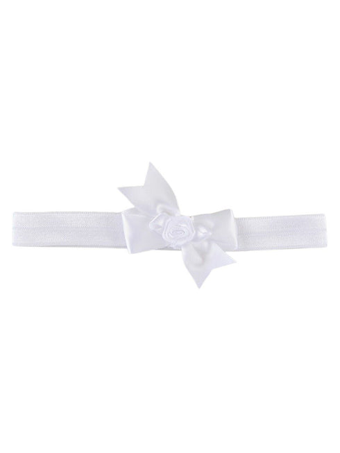 Baby Girls White Satin White Ribbon Flower Sarah Faye Headband - SophiasStyle.com