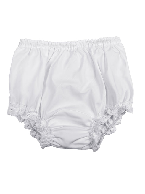 Baby Girls White Embroidered Eyelet Edging Elastic Bloomer Diaper Cover NB-XL - SophiasStyle.com