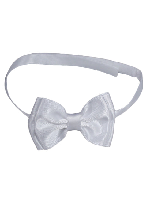 Baby Boys White Satin Pre-Tied Adjustable Layered Bowtie for Infants - SophiasStyle.com