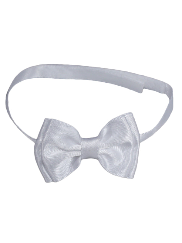 Baby Boys White Satin Pre-Tied Adjustable Layered Bowtie for Infants - SophiasStyle.com