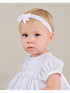 Baby Girls White Satin White Ribbon Flower Sarah Faye Headband - SophiasStyle.com